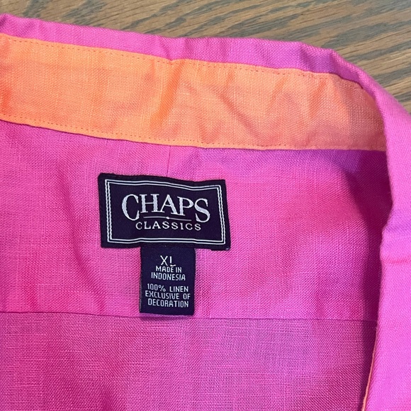 Chaps Classic linen retro button down in hot pink - size XL - Picture 6 of 7